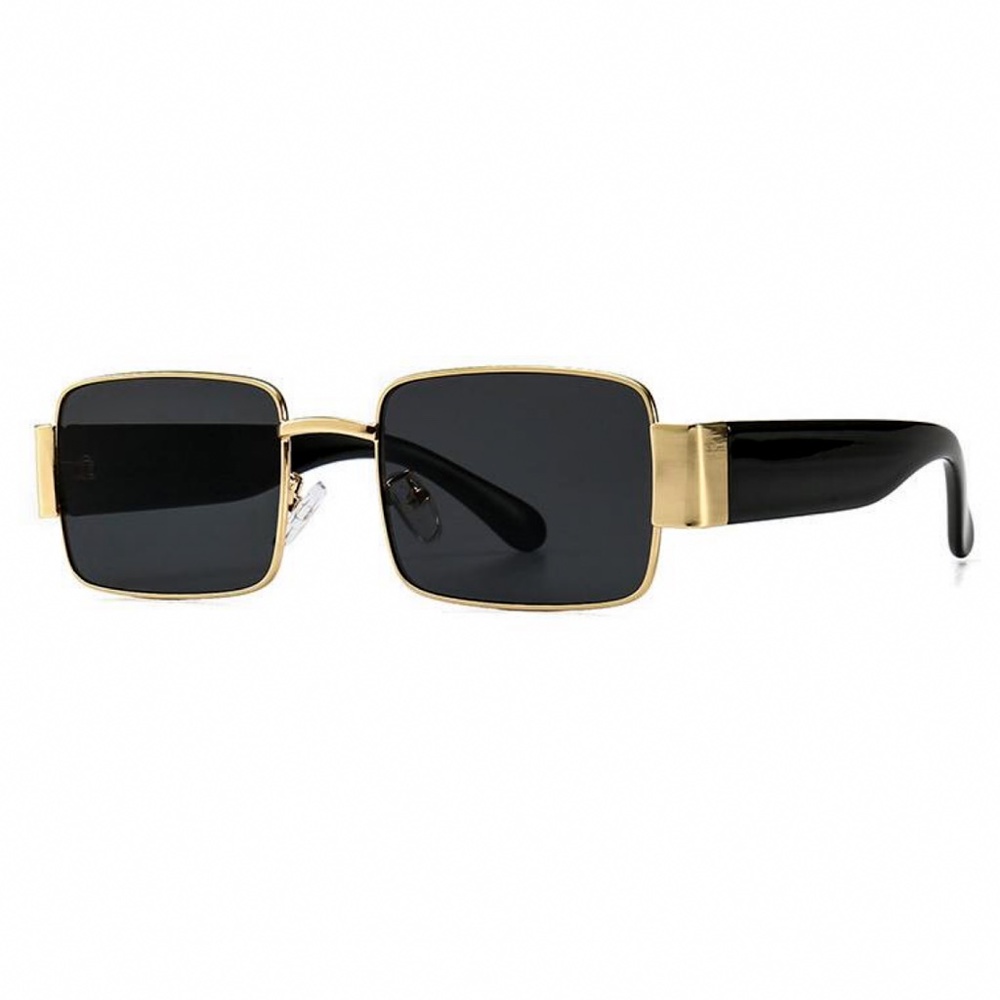 Mens Rectangle Gold Frame Dark Black Tint Hip Hop Sunglasses